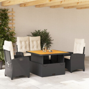 vidaXL 4-delige Tuinset met kussens poly rattan zwart