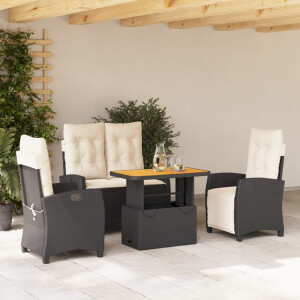 vidaXL 4-delige Tuinset met kussens poly rattan zwart