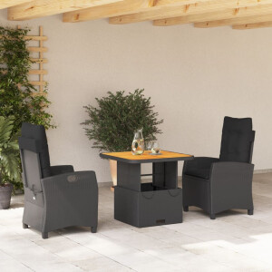 vidaXL 3-delige Tuinset met kussens poly rattan zwart