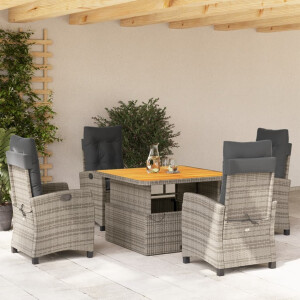 vidaXL 5-delige Tuinset met kussens poly rattan grijs