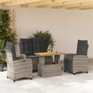 vidaXL 4-delige Tuinset met kussens poly rattan grijs