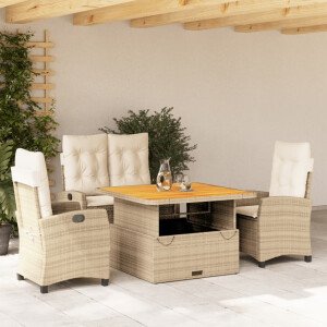 vidaXL 4-delige Tuinset met kussens poly rattan beige