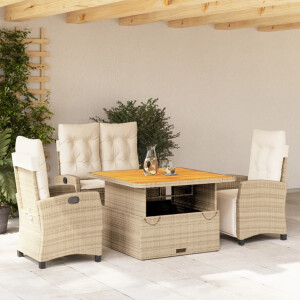 vidaXL 4-delige Tuinset met kussens poly rattan beige