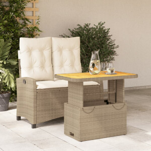 vidaXL 2-delige Tuinset met kussens poly rattan beige