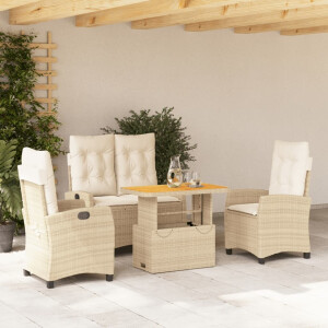 vidaXL 4-delige Tuinset met kussens poly rattan beige