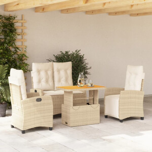 vidaXL 4-delige Tuinset met kussens poly rattan beige