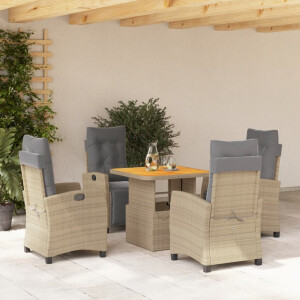 vidaXL 5-delige Tuinset met kussens poly rattan beige