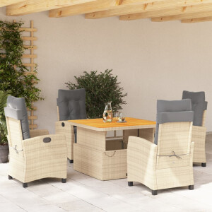 vidaXL 5-delige Tuinset met kussens poly rattan beige