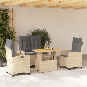 vidaXL 4-delige Tuinset met kussens poly rattan beige