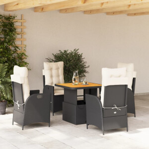 vidaXL 5-delige Tuinset met kussens poly rattan zwart