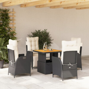 vidaXL 5-delige Tuinset met kussens poly rattan zwart