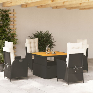 vidaXL 5-delige Tuinset met kussens poly rattan zwart