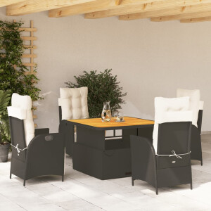 vidaXL 5-delige Tuinset met kussens poly rattan zwart