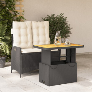 vidaXL 2-delige Tuinset met kussens poly rattan zwart
