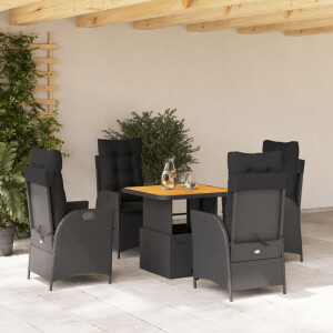 vidaXL 5-delige Tuinset met kussens poly rattan zwart