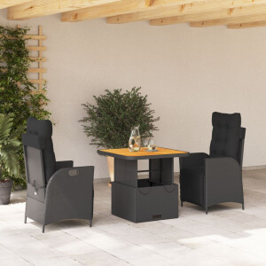 vidaXL 3-delige Tuinset met kussens poly rattan zwart