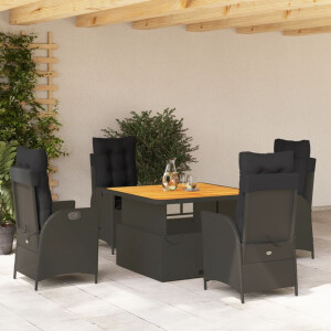 vidaXL 5-delige Tuinset met kussens poly rattan zwart