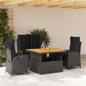 vidaXL 4-delige Tuinset met kussens poly rattan zwart