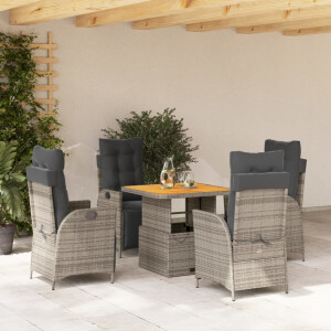 vidaXL 5-delige Tuinset met kussens poly rattan grijs