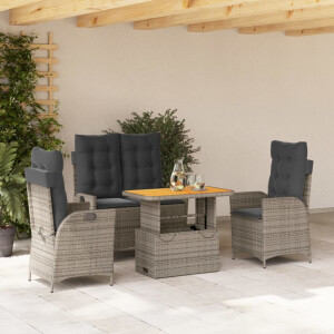 vidaXL 4-delige Tuinset met kussens poly rattan grijs
