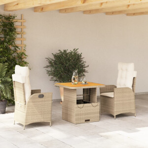 vidaXL 3-delige Tuinset met kussens poly rattan beige