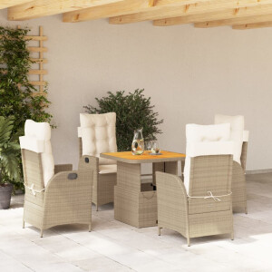vidaXL 5-delige Tuinset met kussens poly rattan beige