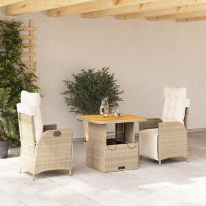 vidaXL 3-delige Tuinset met kussens poly rattan beige