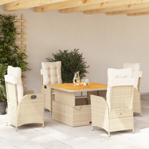 vidaXL 5-delige Tuinset met kussens poly rattan beige