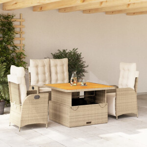 vidaXL 4-delige Tuinset met kussens poly rattan beige