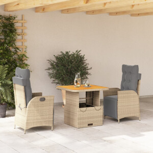 vidaXL 3-delige Tuinset met kussens poly rattan beige