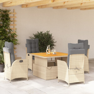 vidaXL 5-delige Tuinset met kussens poly rattan beige