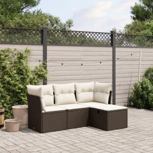 vidaXL 4-delige Loungeset met kussens poly rattan bruin