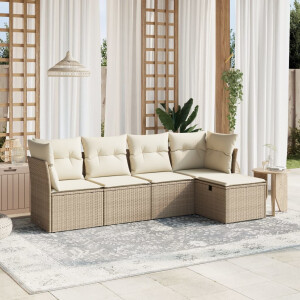 vidaXL 5-delige Loungeset met kussens poly rattan beige