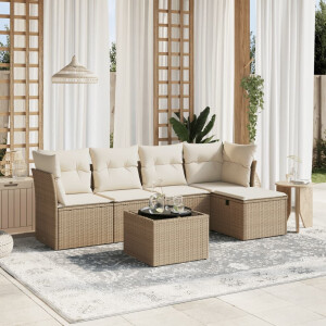 vidaXL 6-delige Loungeset met kussens poly rattan beige