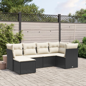 vidaXL 6-delige Loungeset met kussens poly rattan zwart