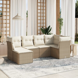 vidaXL 6-delige Loungeset met kussens poly rattan beige