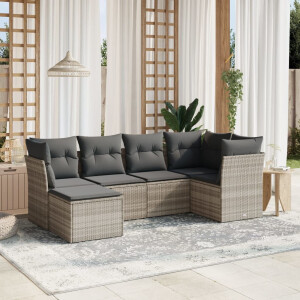vidaXL 6-delige Loungeset met kussens poly rattan lichtgrijs