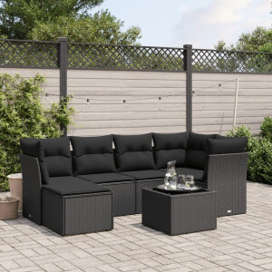 vidaXL 7-delige Loungeset met kussens poly rattan zwart