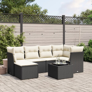 vidaXL 7-delige Loungeset met kussens poly rattan zwart