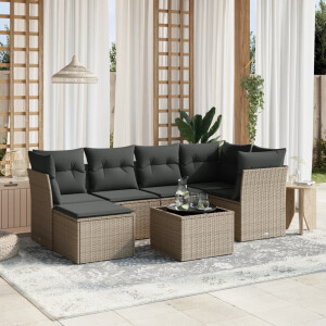 vidaXL 7-delige Loungeset met kussens poly rattan lichtgrijs