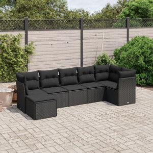 vidaXL 7-delige Loungeset met kussens poly rattan zwart