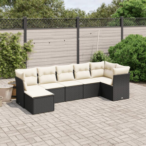 vidaXL 7-delige Loungeset met kussens poly rattan zwart