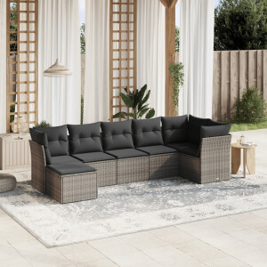 vidaXL 7-delige Loungeset met kussens poly rattan grijs