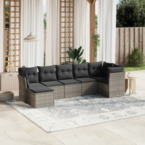 vidaXL 7-delige Loungeset met kussens poly rattan lichtgrijs
