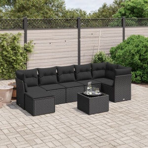 vidaXL 8-delige Loungeset met kussens poly rattan zwart