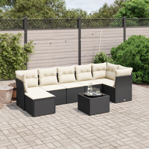 vidaXL 8-delige Loungeset met kussens poly rattan zwart