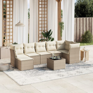 vidaXL 8-delige Loungeset met kussens poly rattan beige