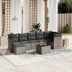 vidaXL 8-delige Loungeset met kussens poly rattan grijs
