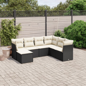 vidaXL 7-delige Loungeset met kussens poly rattan zwart