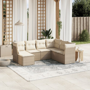 vidaXL 7-delige Loungeset met kussens poly rattan beige